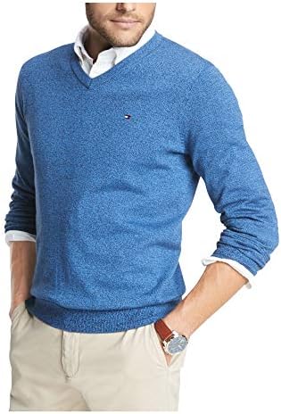 Томи Хилфигер Машки Суштински Памучен Џемпер Со Пуловер Со Долги Ракави Со Долги Ракави