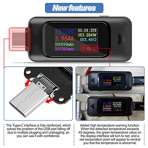 MakerHawk Type-C USB мерач на тестер за напојување USB мултиметарски напон и тековен тестер 0-5.1A 4-30V USB Тестер за напојување со