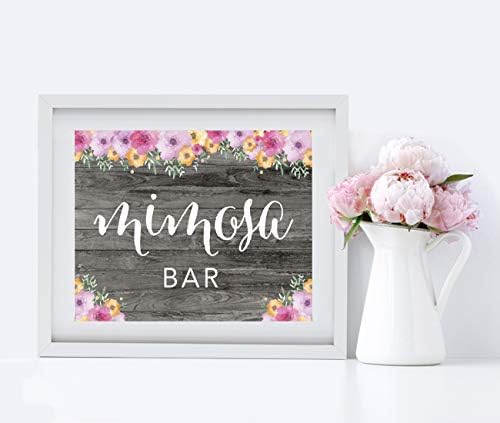 Знаци на свадбената венчаница Андаз Прес, рустикално сиво дрво розово цветни цвеќиња, 8,5х11-инчи, отворено бар вечерашните пијалоци се бесплатни,