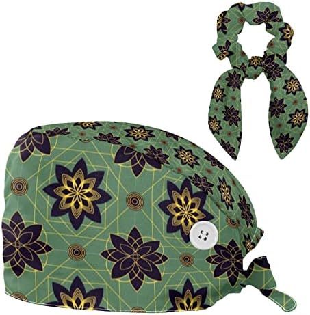 Прилагодливо работно капаче со копче, цветно цвеќе гроздобер зелена хируршка капа, џемпер, вратоврски со грб со ласкава коса