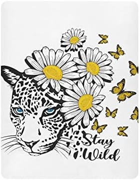 Алаза Леопард гепард Дејзи путер со цвет цвет цветни гроздобер чаршафи за креветчиња опремени за момчиња за момчиња бебе девојчиња, мини