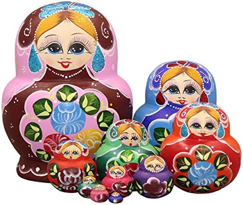Moonmo 10 парчиња убава рачно изработена дрвена Русија гнездење кукли подарок руско гнездење посакувајќи кукли бело прекрасен