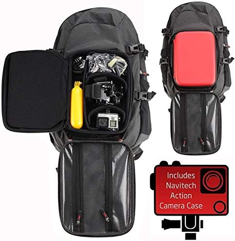 Ранец на ранец и црвена складирање на камерата Navitech со интегрирана лента за градите - компатибилен со акционата камера SJCAM SJ4000