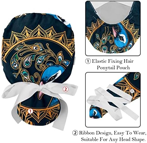 2 Пакувајте ја работната капа на жени со копчиња лента вратоврски со уметност цвеќиња долги капаци на косата
