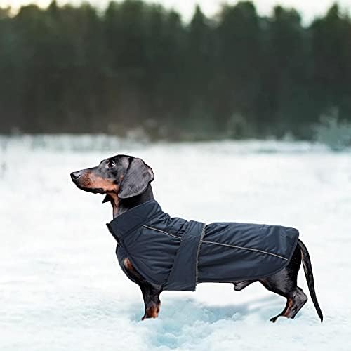 Водоотпорен палто на Дахшунд, совршен за колбас од дахшунд, зимска јакна за кученца со поставена обвивка за руно, облека за кучиња на отворено со прилагодливи ленти