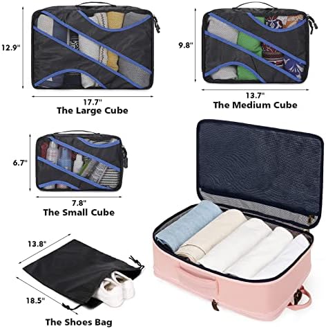G-Favor Travel Rankpack со 4 коцки за пакување, носете лет на ранец одобрено за жени жени, отпорен на вода Проширувајќи го големиот