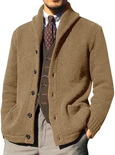 Dudubaby есен џемпери за мажите кардиган џемпери Обичен шал копче со долг ракав нагоре плетени џемпери