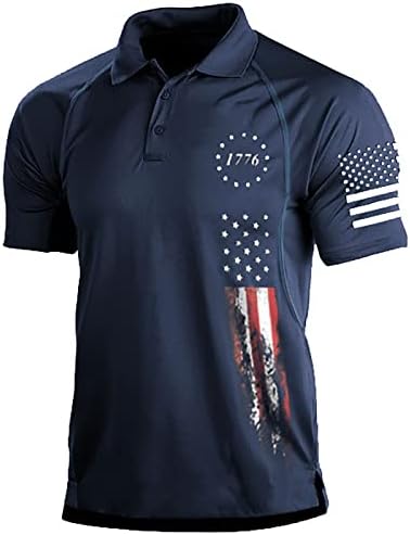 Поло -кошули со знаме на САД за мажи 4 -ти јули Патриотски маици летни лесни лабави гроздобер кратки ракави Туника врвови