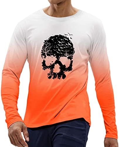 ZDDO Halloween маици за мажи со долг ракав за печатење на череп за печатење на череп маица, мускулатура, тенок фит партија, екипаж