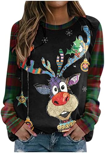 Божиќни кошули за жени за жени обични екипаж со долги ракави маици врвови плус големина xmas gnome print pullover sweatshirts