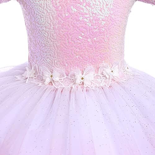Девојки принцеза сјајни балетски леотарски фустани за танцување цветни гроздобер секвенци матурска туту целосна здолниште забава Тул шоу наметки