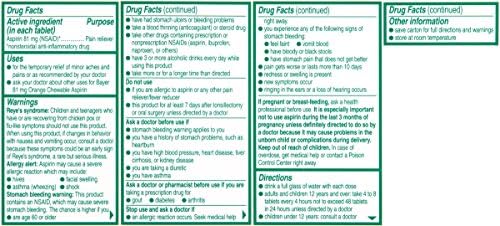 Режим на аспирин Баер, таблети за џвакање од 81 мг, олеснувач на болка, портокал, 36 брои