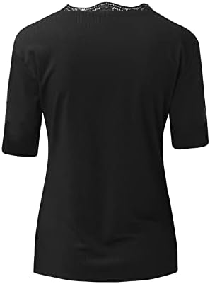 Краток ракав 2023 од рамената чипка длабока V вратот скромна кошула за блуза за дами топла шарена обична кошула да да