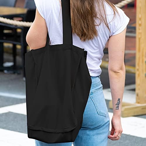 Црна торба со црна тота - 3 пакувања со голем органски памук за купување памук со рачки и џебови, еднократно еколошки кеси за празна крпа за