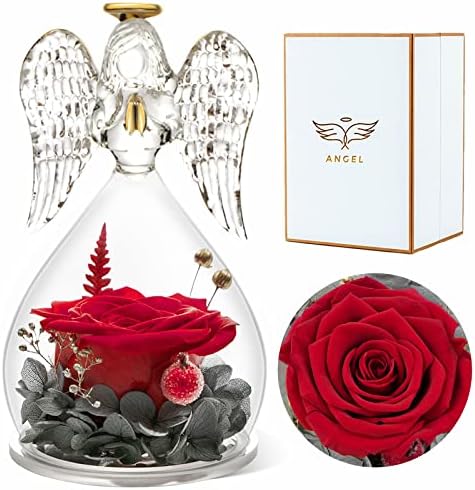 Ангел Роуз фигурини Ангелски подароци за жени, зачувани вистински розови стакло ангелски подароци за нејзината баба мајка, ангели