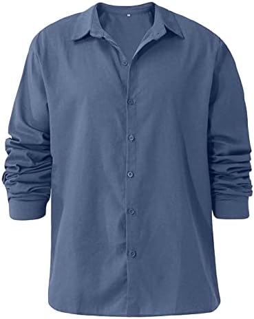 Машки кошули со долги ракави од памучни лекови, случајно удобно меча надолу со кошула редовно вклопуваат летни плажа врвови кошули
