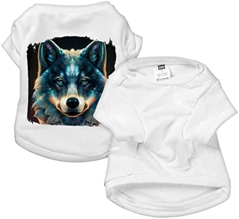 Шарена маица за кучиња Волк - Уметничка кошула за кучиња за печатење - кул облека за кучиња - бела, л