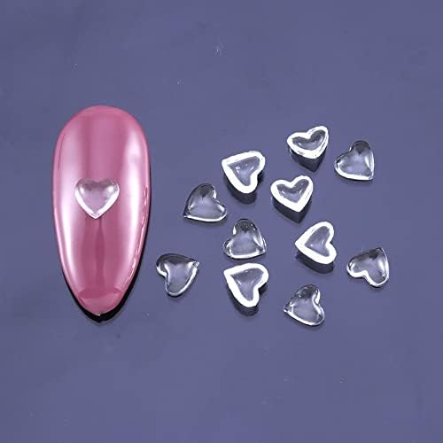 Houchu Транспарентен срцев нокти шарм смола 50 парчиња нокти уметнички накит Орнамент праска срце DIY занаетчиски нокти рангестон додатоци за