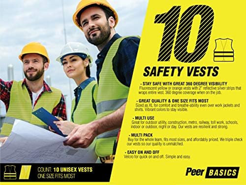 Безбедносни елеци од Peerbasics 10 Пакет - жолто рефлексивна висока видливост, Здраво Сребрена лента, мажи жени, работа, велосипедизам,