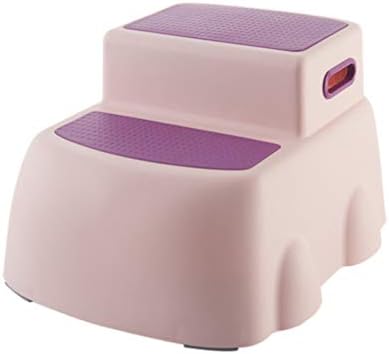 Томаибаби 2 чекори столче за деца, розова пластична столица против лизгање за обука за бања или кујнски зачекори