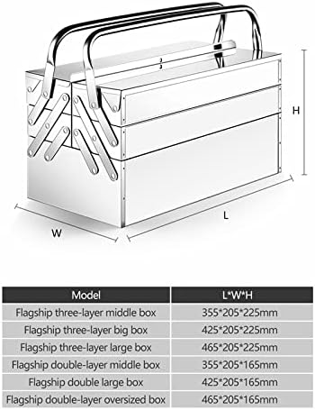 Jkuywx алатка за не'рѓосувачки челик постави трислојни преклопни кутии за складирање на домаќинства, преносна кутија за складирање на железо, автомобил индустриско о