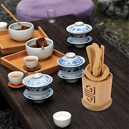 Solustre 6pcs бамбус чај ​​сет чај лажица рустикален чај игла чај чај чај лопата чај плоча поставена кинеска џонгфу чај сет чај за складирање