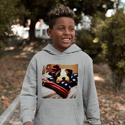 Патриотско кучиња Детско Детско руно руно Худи - Слатка кучиња кучиња за деца - Американско знаме Худи за деца