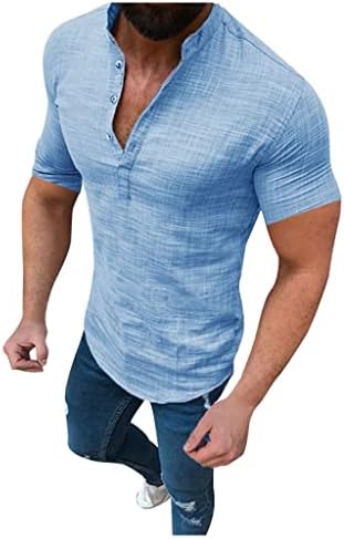 Gdjgta кратки машки памучни врвови на блузи маица постелнина лабава ракав кошула обична машки блуза машка маица