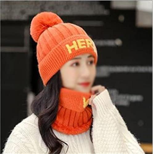 Adkhf со две парчиња волнена капа женска зима плус кадифе густо плетено плетено капаче за уви со сет