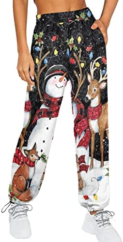 Christmasенски Божиќни џемпери плус големина обични високи половини редовни џемпери за снежни панталони за атлетски салон