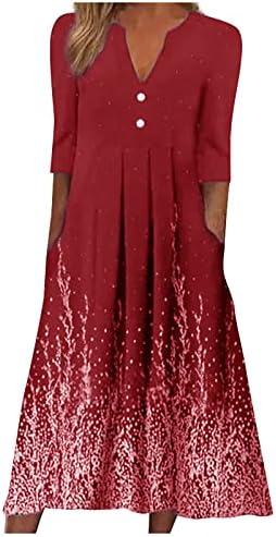 Onsенски цветни печатени фустани со полу ракави, обични лабави V-вратот, проток на моден летен фустан за жени2023