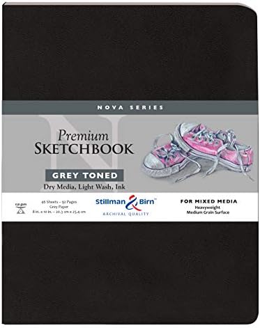 Скица за скици на Стилман и Бирн Нова, сив мек -коверт, 5,5 x 8,5, 150 GSM, сива хартија, површина со средно жито