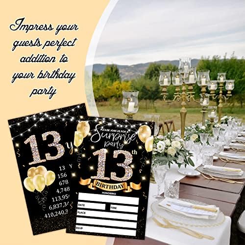 13 -та картичка за покана за роденденска забава - Црното злато поканува со печатење на роденденски знаци на задниот дел од двострани покани