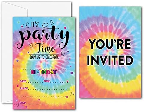Покани за роденденска забава во боја - Покани за забава за боја - Пополнете ја празната роденденска забава - 20 картички за покани со 20 пликови