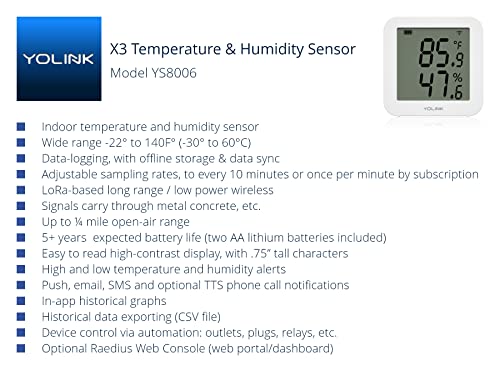 Сензор за температура и влажност на Yolink X3, поддржува освежување на податоци во реално време, Алекса, ИФТТТ, Интеграција на домашен