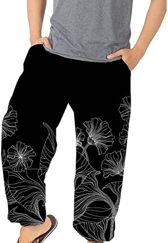 Озммјан Менс постелнина панталони модни цветачи лабава еластична плажа атлетична печатена панталони обични долги панталони плус големина