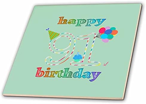 3дроза Среќен 91 Роденден, Кекс Со Свеќа, Балони, Капа, Шарени-Плочки