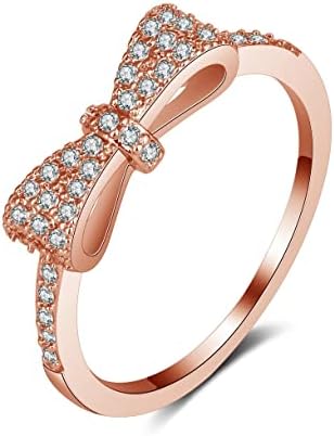 Hsitgexf Класичен прекрасен лак кубни цирконија прстен розово злато, асфалт за невестински венчален накит подарок, половина вечност