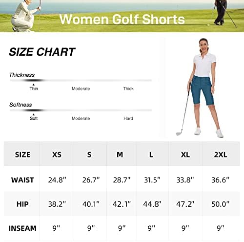 M Moteepi Women'sенски голф шорцеви 9 Брзи суви долги шорцеви со должина на коленото, шорцеви со високи џебови со половината