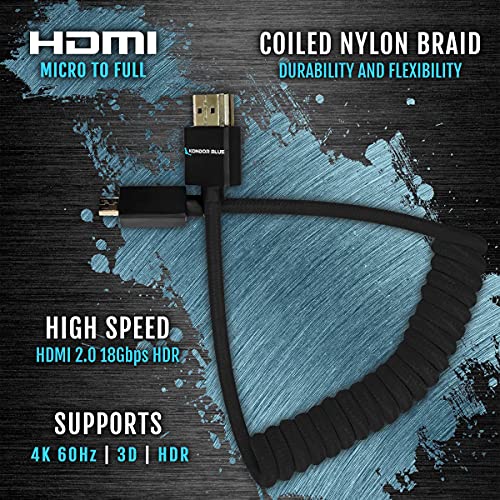 Kondor Blue 4K Micro HDMI до HDMI Тенки кратки калеми плетенка кабел за монитори на камера, картички за фаќање + повеќе | 4K/60Hz | 18Gbps