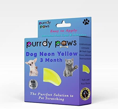 Пурди Шепи 3 Месечно Снабдување Меки Капачиња За Нокти За Канџи За Кучиња Неонски Жолт Х-Мал