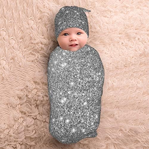 Новородените ќебиња со капачиња поставуваат меки затегнати сребрени сјајни сјајни бебешки работи кои примаат ќебе подароци за новороденче