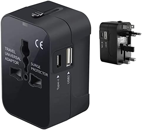 Travel USB Plus Меѓународен адаптер за напојување компатибилен со Alcatel OneTouch X'Pop за светска моќ за 3 уреди USB Typec,