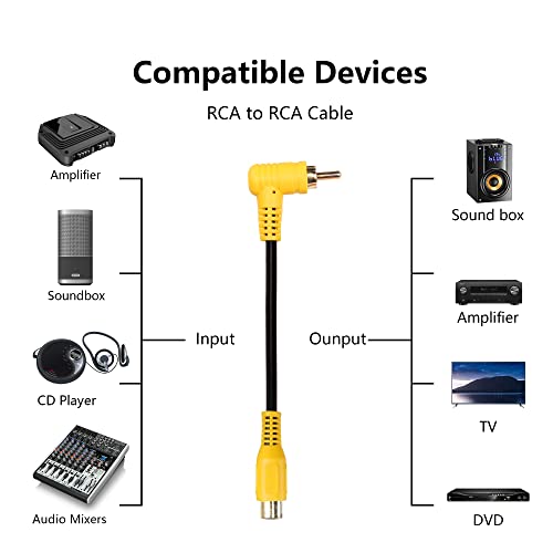 Кабел за проширување на Sinloon RCA, 90 степени RCA машко до женски стерео аудио кабел, позлатен злато компатибилен со звучник, засилувач,