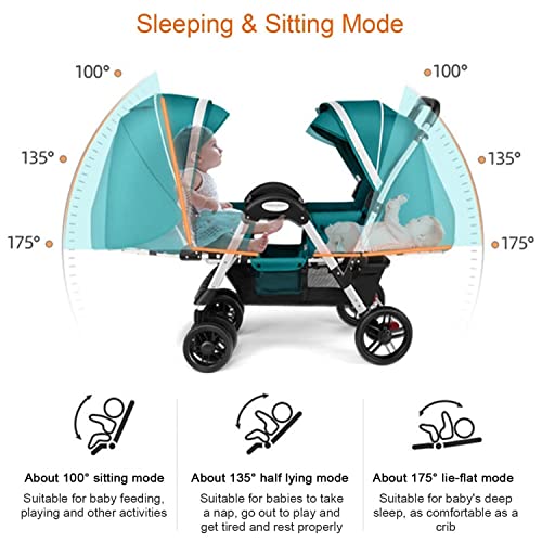 Двоен шетач со двоен чадор за двојно шетач за новороденче и дете, лице в лице, шетач за тандем со двојно седиште со прилагодлив потпирач