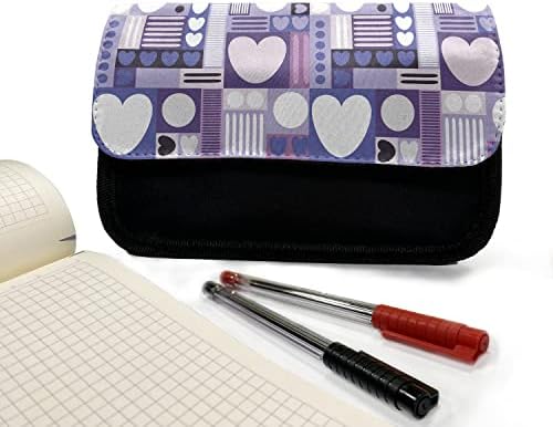 Случајна кутија за молив за ден на в Valentубените, модерна геометрија loveубов, торба со молив со ткаенини со двоен патент, 8,5 x 5,5, повеќебојни