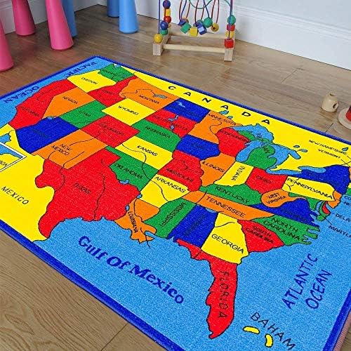 Детска/соба за бебиња/дневна грижа/училница/едукативна област за игри, килим САД, Соединетите Држави мапи океани педесет држави