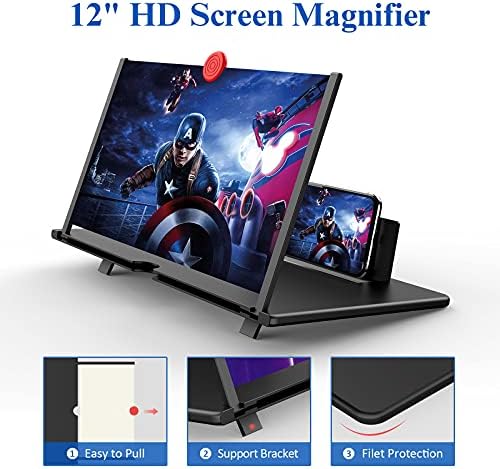 Fanlory 12 Sagnifier на екранот –3D HD Екран за проектор за зголемување на мобилниот телефон за филмови, видеа и игри со наклон на екранот со