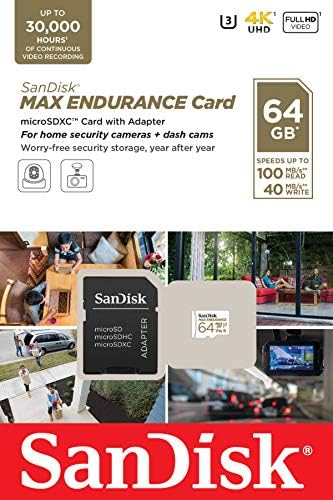 Sandisk 64 GB MAX издржливост MicroSDXC картичка со адаптер за домашни безбедносни камери и камери за цртички - C10, U3, V30, 4K UHD, Micro