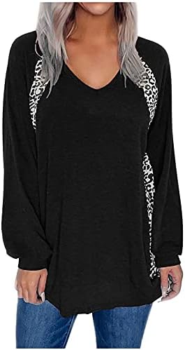 Обична маица зашивање леопард пулвер печати жени јакни Обична модна облека со долги ракави со ракави V-вратот на Vенска блуза